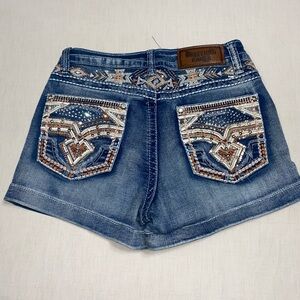 Westfield Eagle Blue Denim shorts rhinestone sequin embellishments Size 9